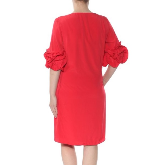 NWOT RED HOT ALFANI midi sheath dress w/ 3/4 ruffle sleeves - Picture 2 of 8